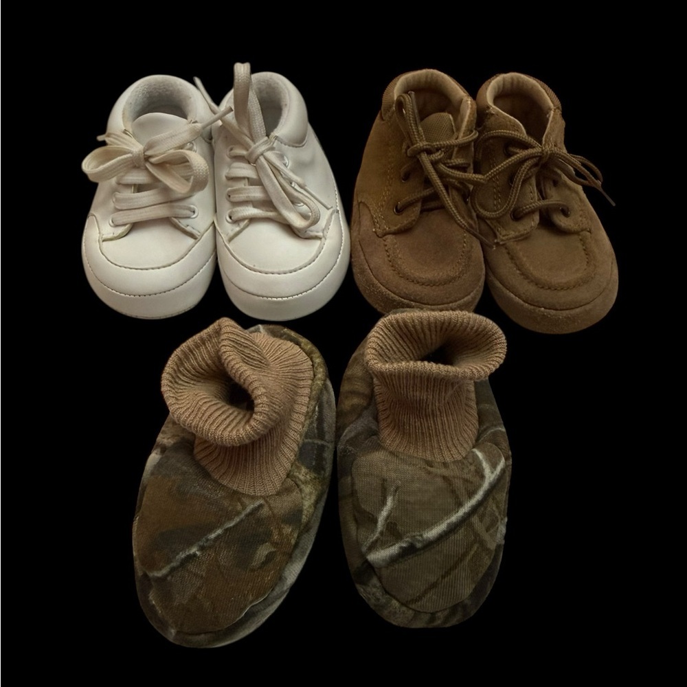 Stylish Kids Shoes Set - White, Brown, and Camouflage